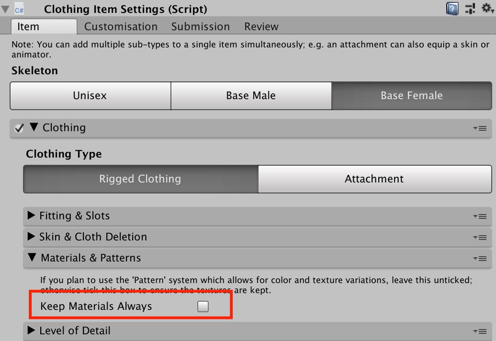 Keep Materials Always checkbox
